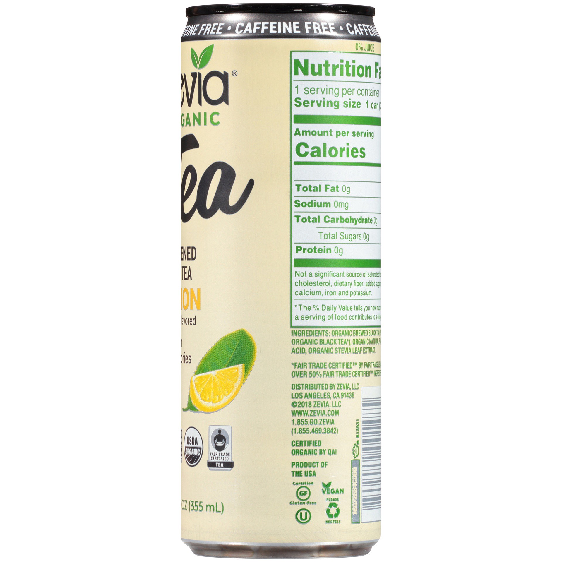 slide 4 of 6, Zevia Caffeine Free Sweetened Lemon Organic Black Tea - 12 fl oz, 12 fl oz