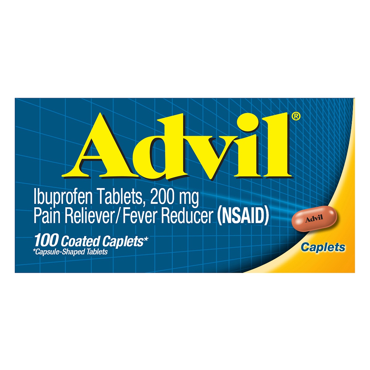 slide 1 of 7, Advil Pain Reliever and Fever Reducer, Ibuprofen 200mg for Pain Relief - 100 Coated Caplets, 100 ct