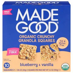MadeGood Organic Crunchy Blueberry & Vanilla Granola Squares - 5 x 1.06 oz Packs