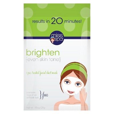 slide 1 of 1, Miss Spa Brighten Even Skin Tone Facial Sheet Mask, 0.88 oz