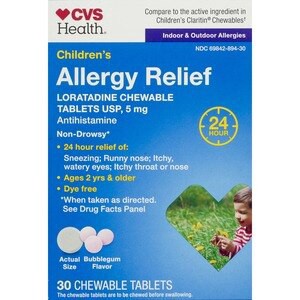 slide 1 of 1, CVS Health Children's Allergy Relief Non-Drowsy Loratadine 5Mg Chewable Tablets Usp, Bubblegum, 30 Ct, 1 ct