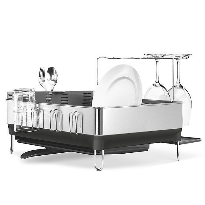 slide 1 of 1, simplehuman Steel Frame Dish Rack with Wine Glass Holder, 1 ct