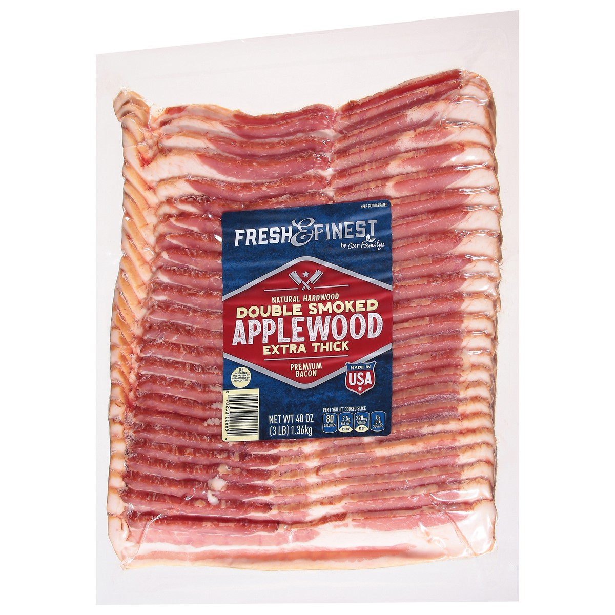 slide 2 of 4, Fresh & Finest by Our Family Extra Thick Double Smoked Premium Applewood Bacon 48 oz, 48 oz