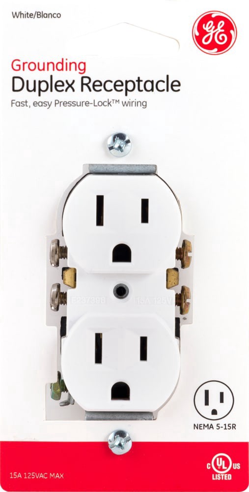 slide 1 of 2, GE Grounding Duplex Receptacle - White, 1 ct
