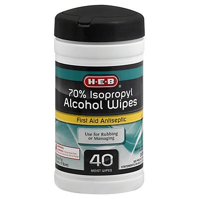 slide 1 of 1, H-E-B 70% Isopropyl Alcohol Wipes, 40 ct