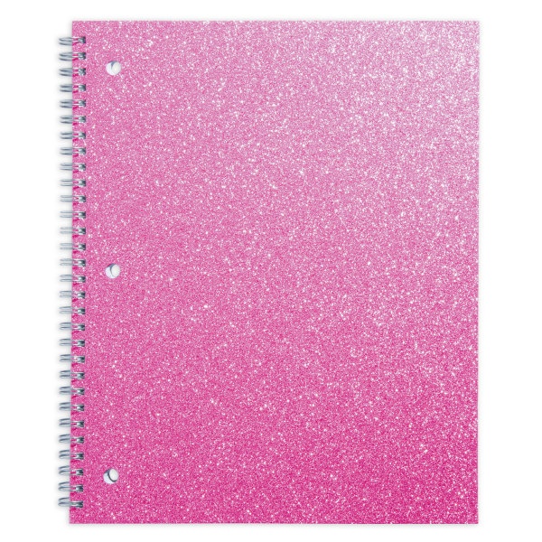 slide 1 of 1, Office Depot Brand Glitter 3-Hole-Punched Notebook, 8-1/2'' X 10-1/2'', Wide Ruled, 160 Pages (80 Sheets), Pink Glitter, 80 ct