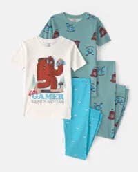 Carters Boys Bigfoot Gamer 100% Cotton Snug Fit 4-Piece Pajama Set - Blue/Ivory Multi 4