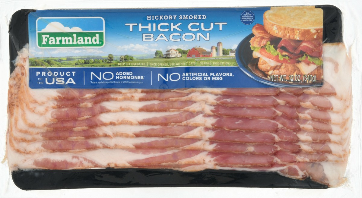 slide 3 of 9, Farmland Hickory Smoked Thick Cut Bacon 12 oz, 12 oz