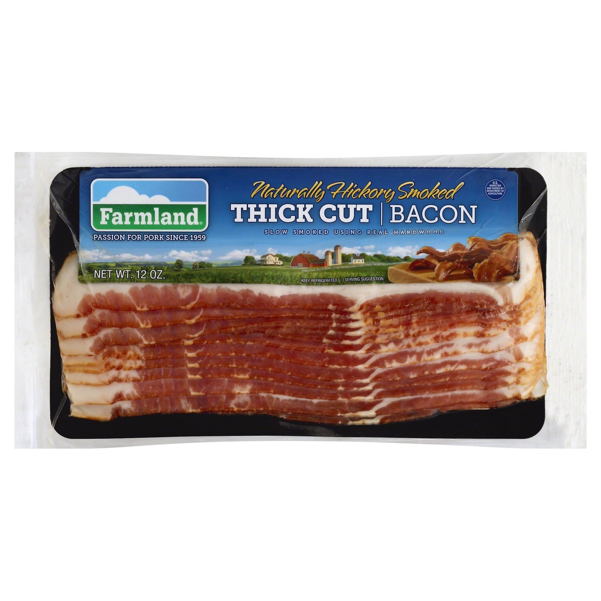 slide 1 of 9, Farmland Hickory Smoked Thick Cut Bacon 12 oz, 12 oz