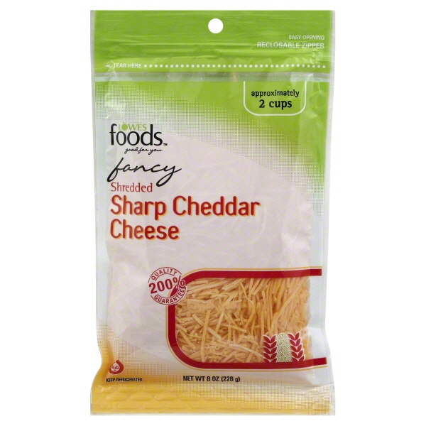 slide 1 of 1, Lowes Foods Fancy Shredded Sharp Cheddar Cheese, 8 oz