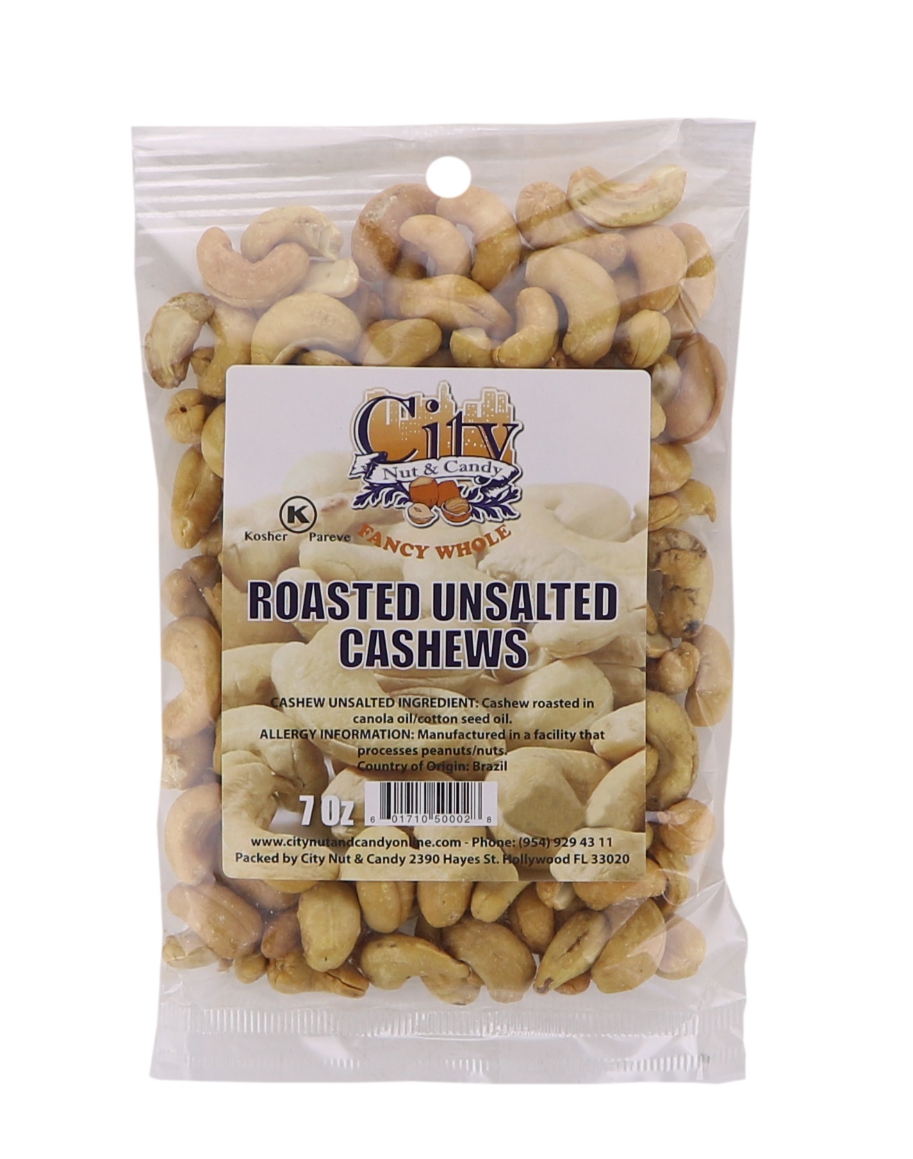 slide 1 of 1, City Nut Roasted Unsalted Cashews, 7 oz