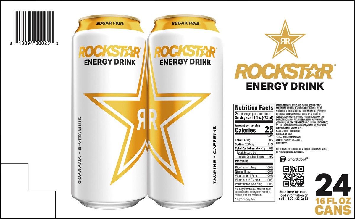 slide 6 of 9, Rockstar Energy Rockstar Sugar-Free Diet Energy Drink, 16 oz