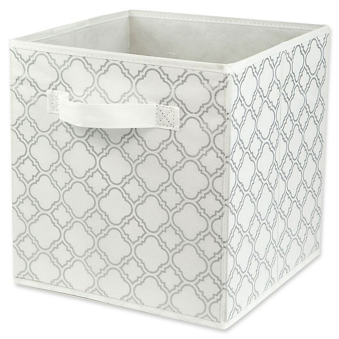 slide 1 of 1, Home Basics Quatrefoil Patterned Storage Bin - Metallic Silver, 1 ct