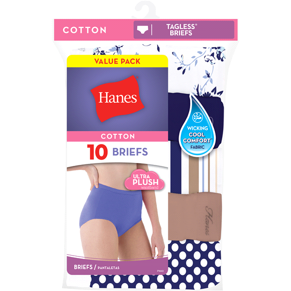 slide 1 of 2, Hanes Women's Brief Panties, Assorted Color, 10 ct; Size 7