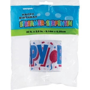 slide 1 of 1, Omni Party Omni Crepe Happy Birthday Streamer, 30 Ft., 30 in