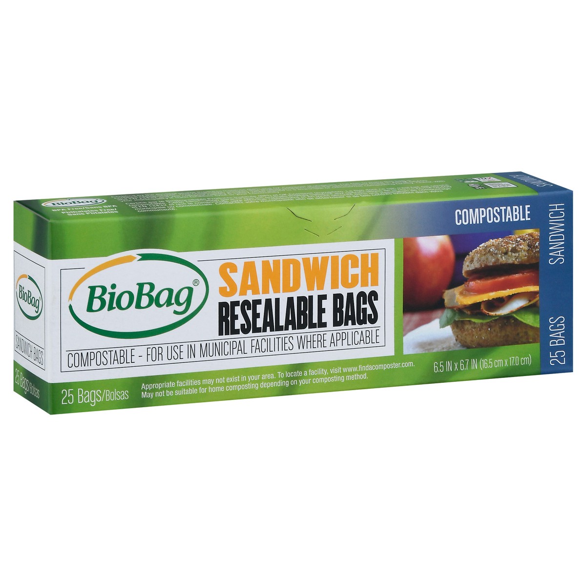 slide 11 of 11, BioBag Biogroupusa, Inc. Biobag Resealable Sandwich Bags, 25 ct