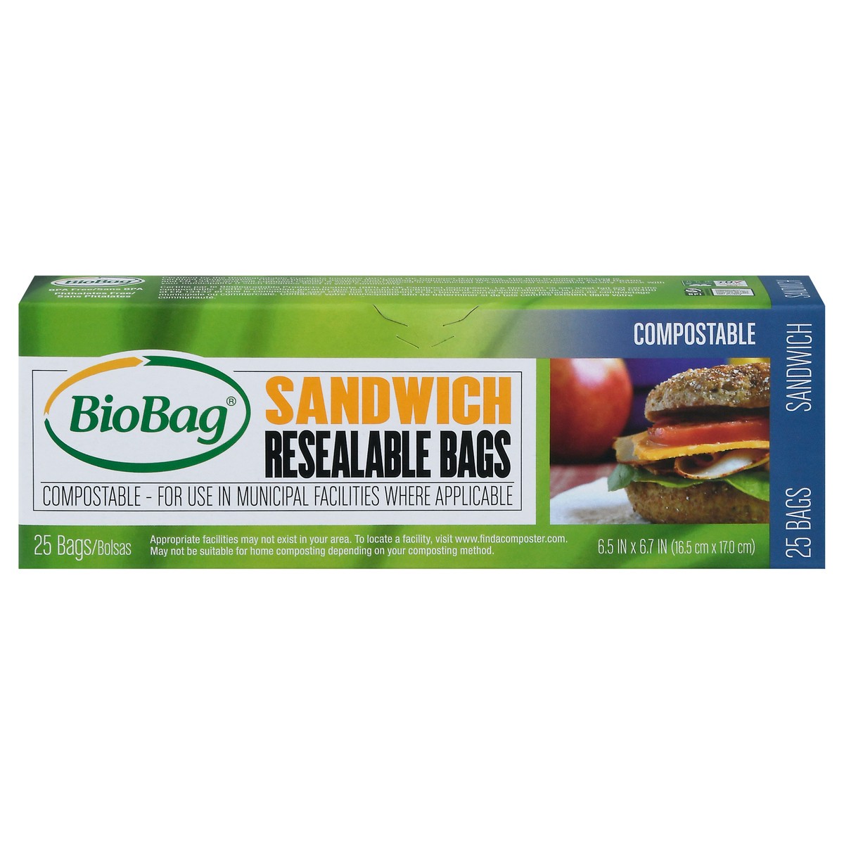 slide 1 of 11, BioBag Biogroupusa, Inc. Biobag Resealable Sandwich Bags, 25 ct