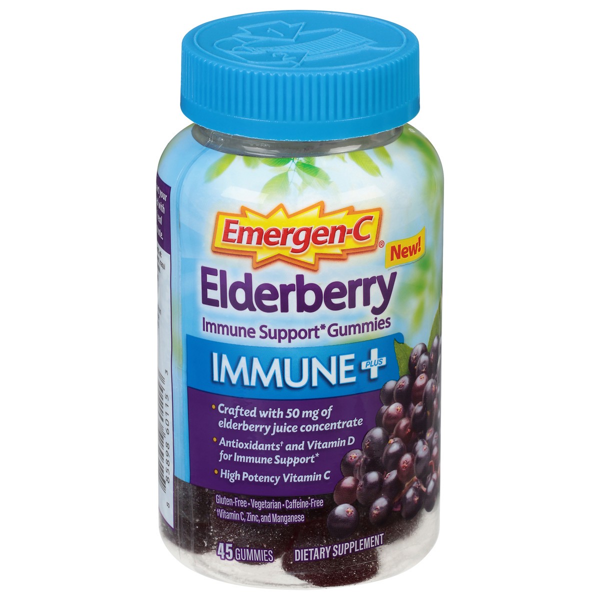 slide 1 of 7, Emergen-C Immune Plus Elderberry Immune Support Gummies 45 ea, 45 ct