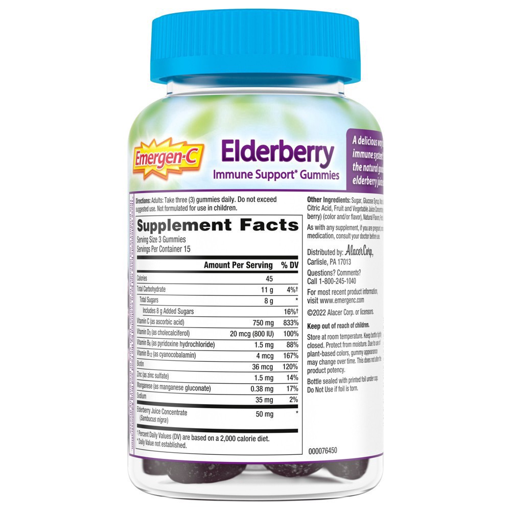 slide 7 of 7, Emergen-C Immune Plus Elderberry Immune Support Gummies 45 ea, 45 ct