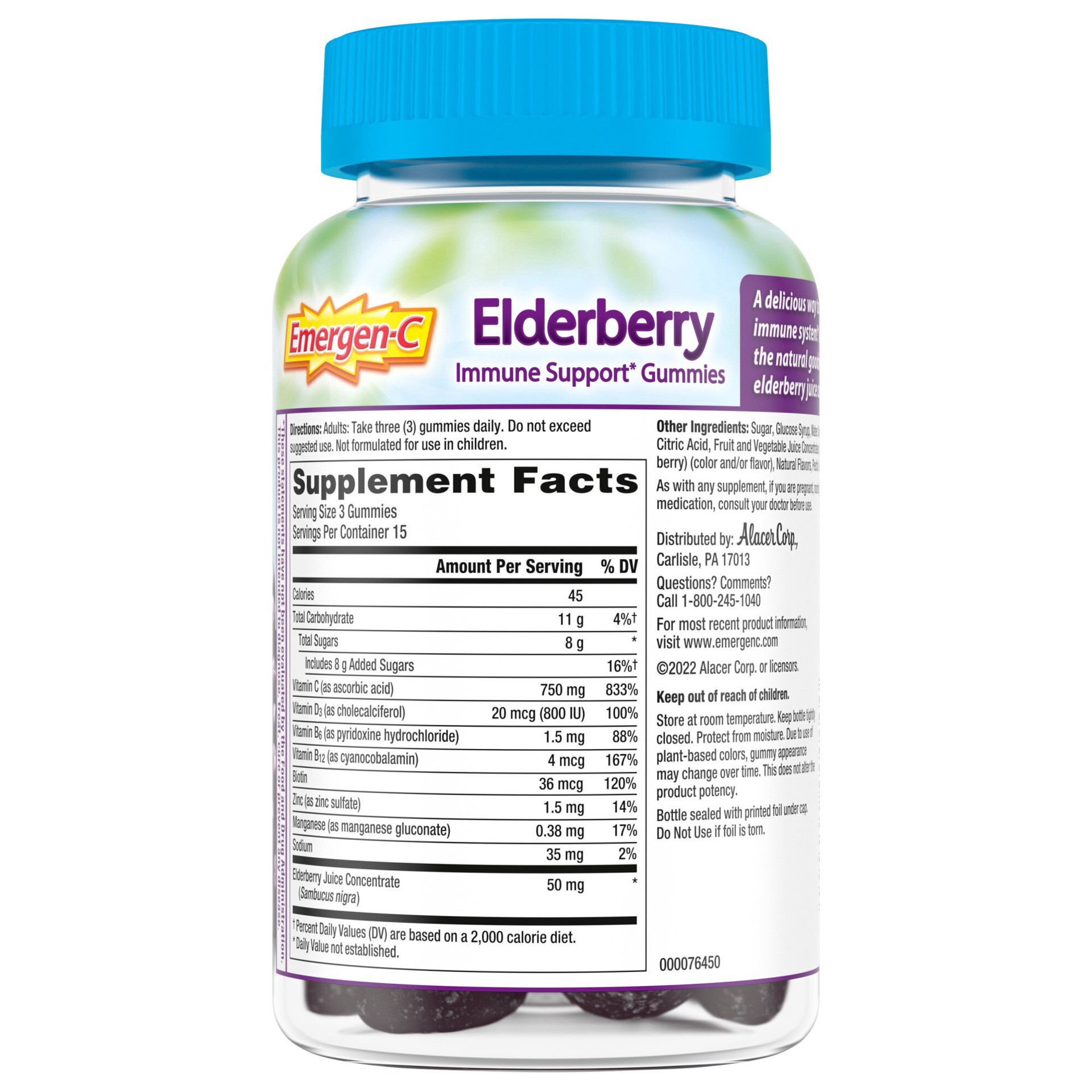 slide 4 of 7, Emergen-C Immune Plus Elderberry Immune Support Gummies 45 ea, 45 ct