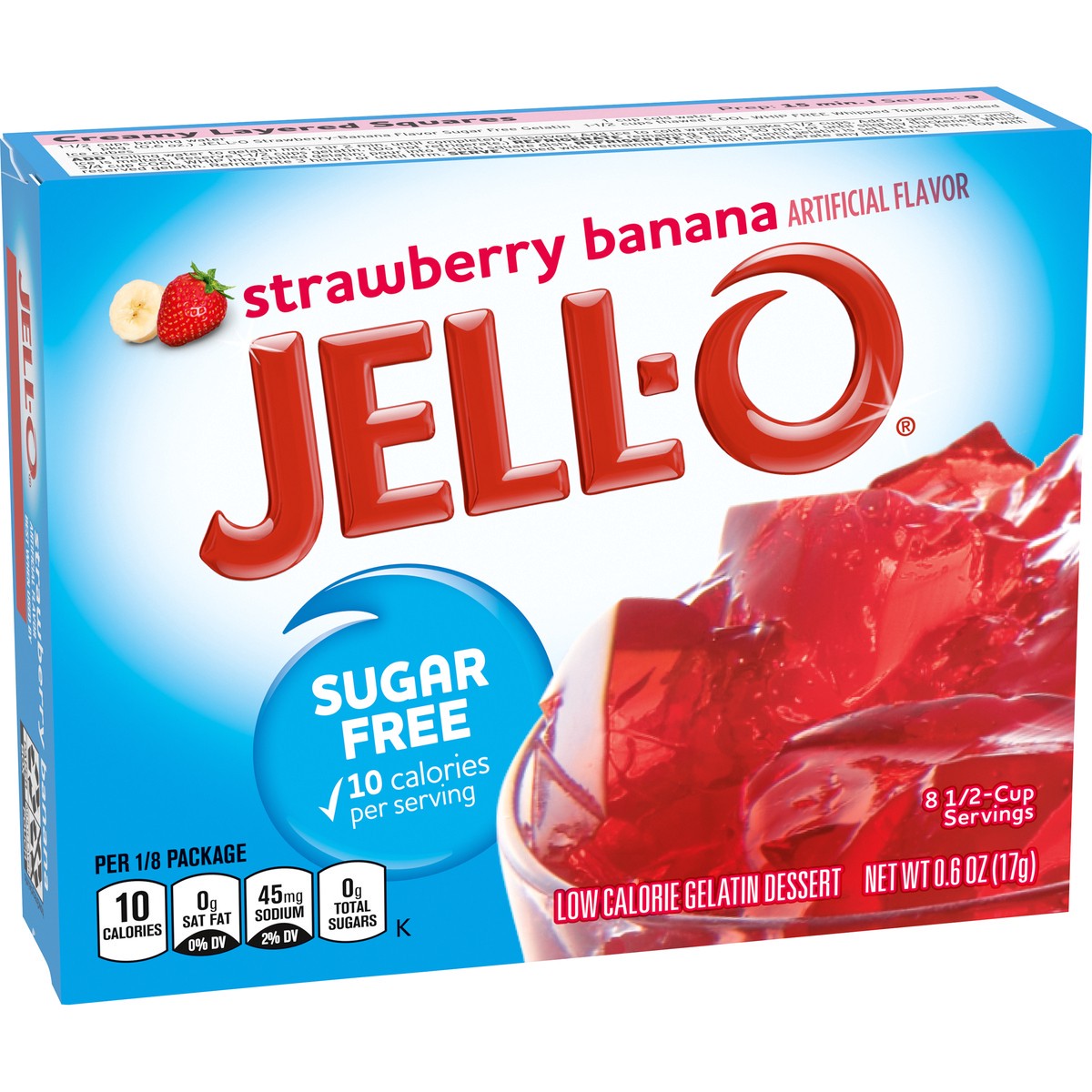 slide 5 of 9, Jell-O Strawberry Banana Artificially Flavored Zero Sugar Low Calorie Gelatin Dessert Mix, Family Size, 0.6 oz Box, 0.6 oz