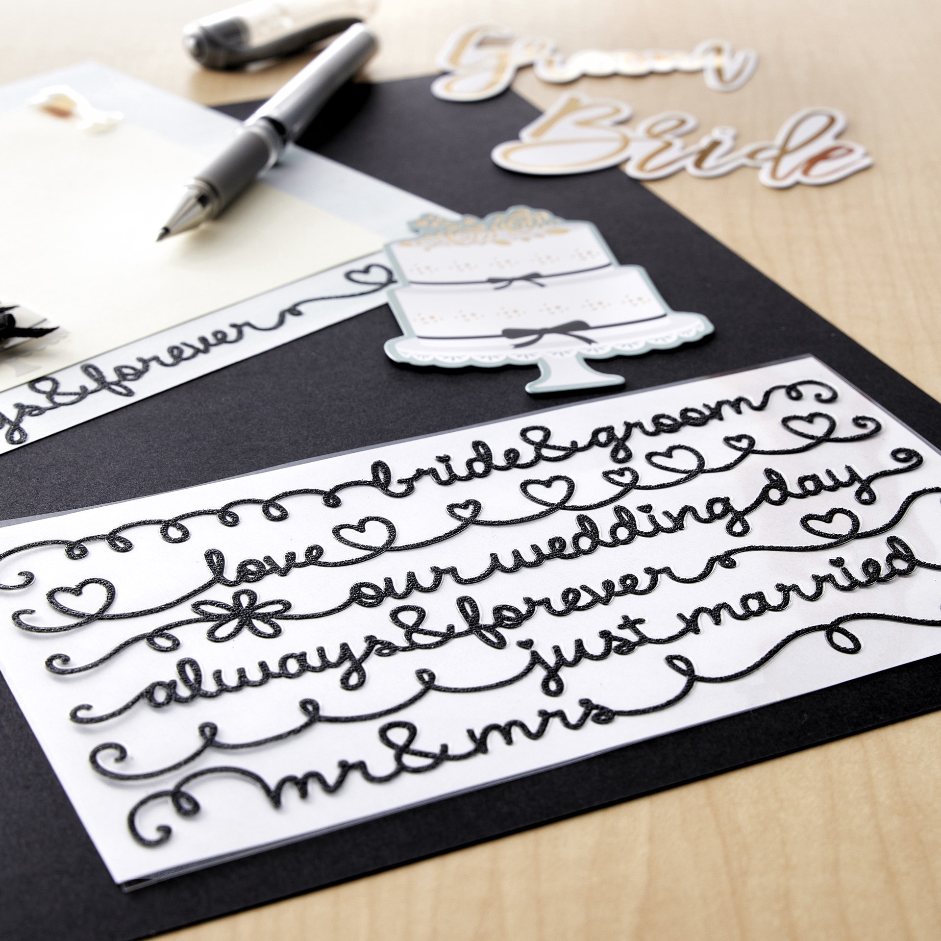 slide 2 of 3, Script Wedding Border Stickers By Recollections, 3.75 in x 6.75 in