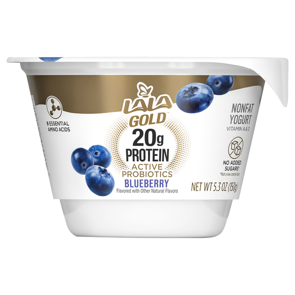 slide 1 of 1, LALA Gold Non Fat Blueberry 20g Protein Yogurt, 5.3 oz