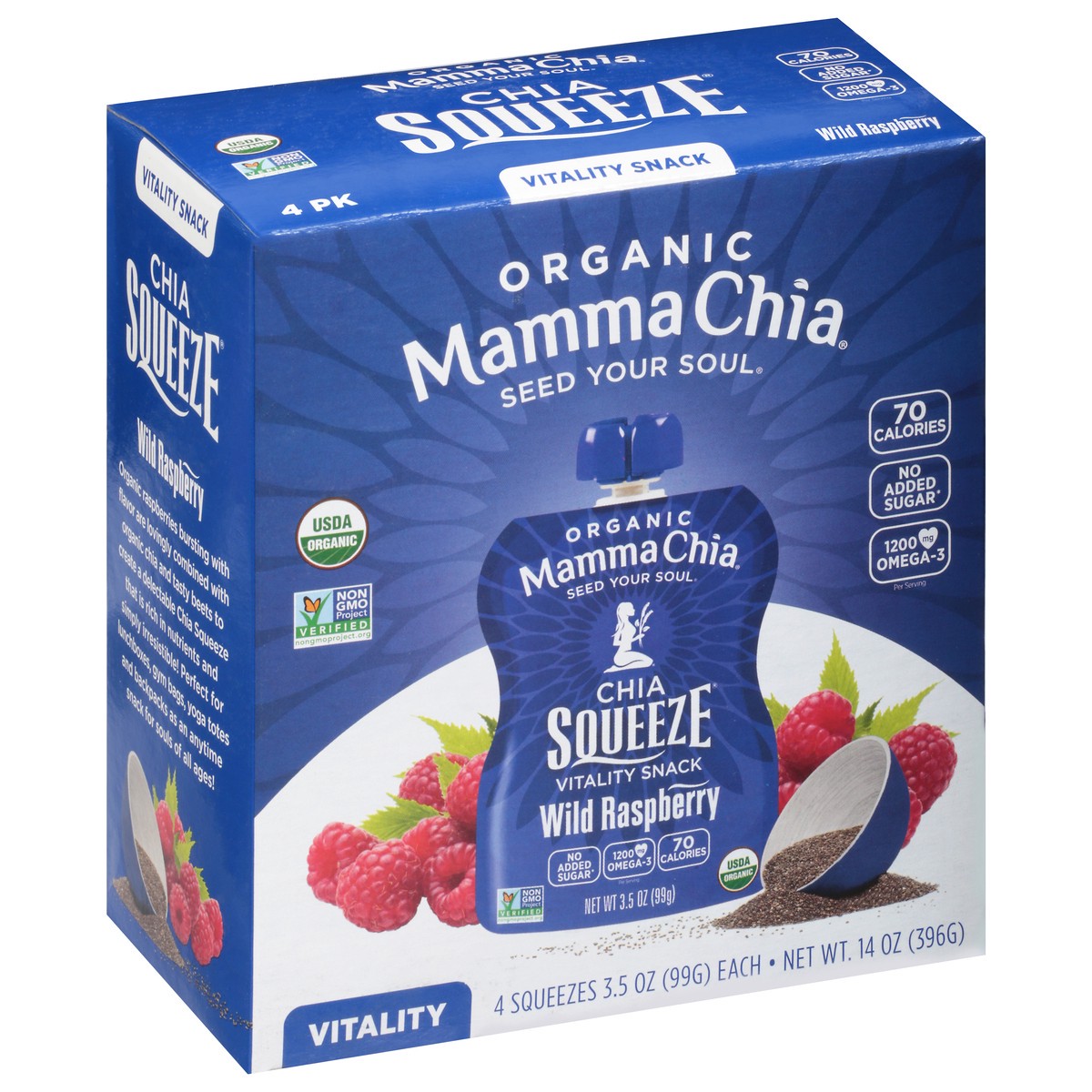 slide 5 of 9, Mama Chia Chia Squeeze Organic Wild Raspberry Vitality Snack 4 - 3.5 oz Pouches, 4 ct