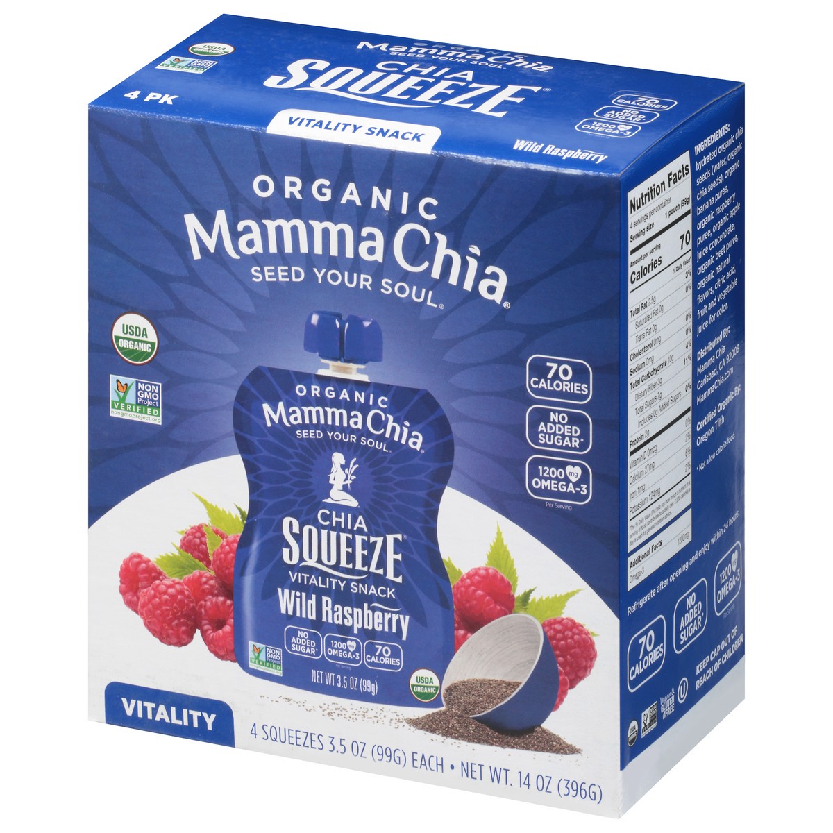 slide 9 of 9, Mama Chia Chia Squeeze Organic Wild Raspberry Vitality Snack 4 - 3.5 oz Pouches, 4 ct