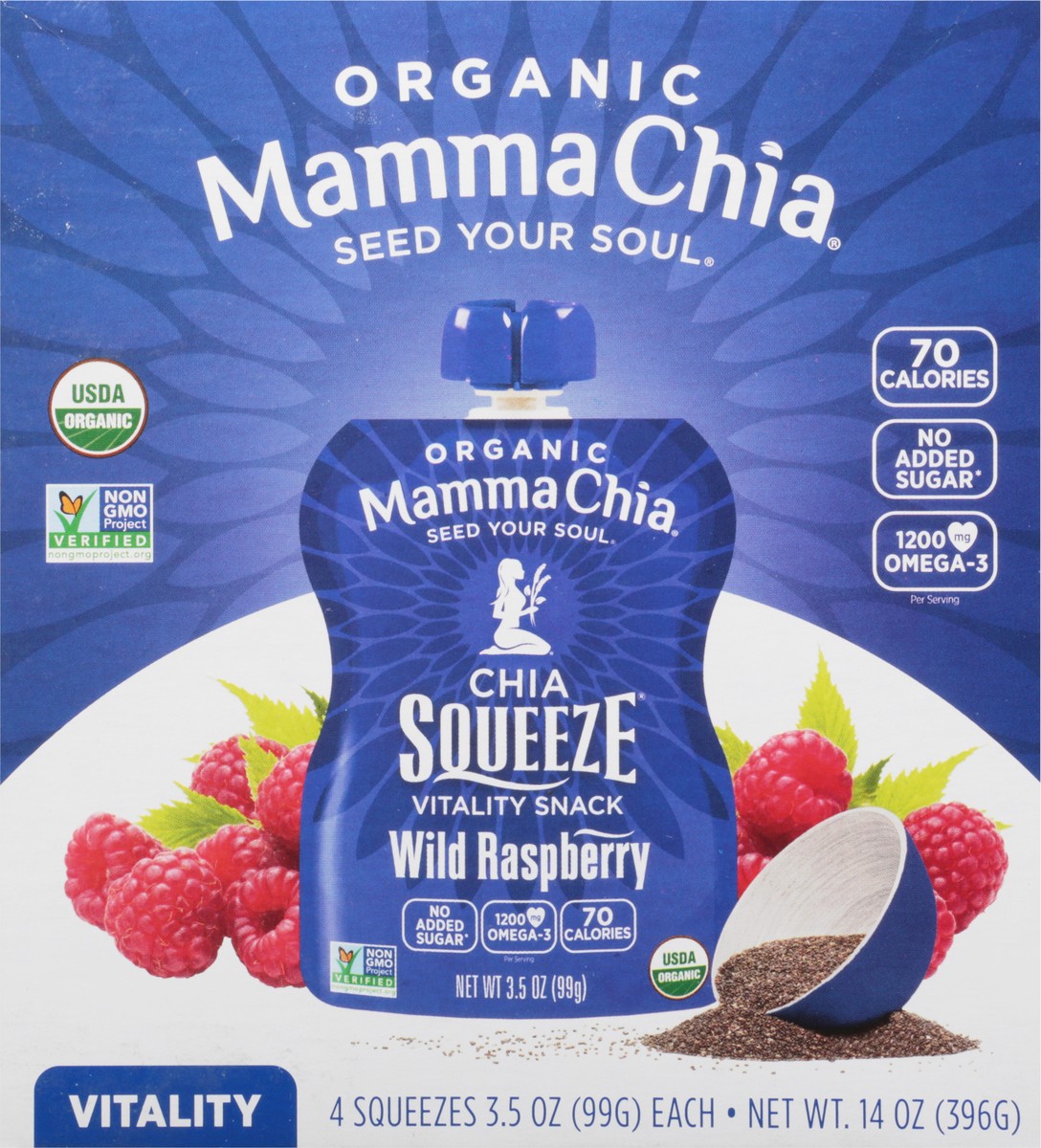 slide 8 of 9, Mama Chia Chia Squeeze Organic Wild Raspberry Vitality Snack 4 - 3.5 oz Pouches, 4 ct