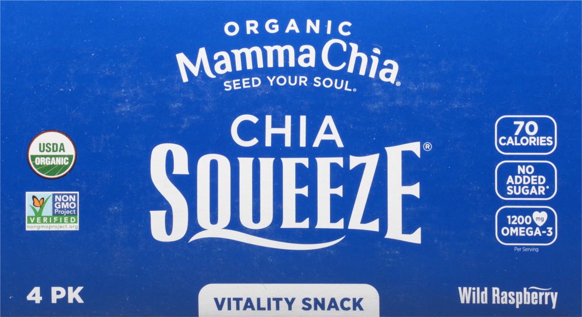 slide 7 of 9, Mama Chia Chia Squeeze Organic Wild Raspberry Vitality Snack 4 - 3.5 oz Pouches, 4 ct