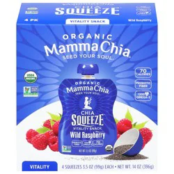 Mama Chia Chia Squeeze Organic Wild Raspberry Vitality Snack - 4 x 3.5 oz Pouches