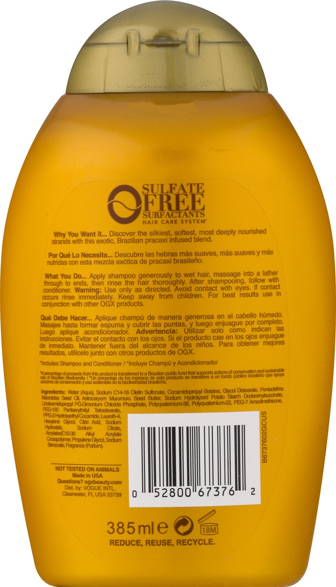 slide 3 of 11, OGX Deeply Restoring + Pracaxi Recovery Oil Shampoo 385 ml, 13 oz