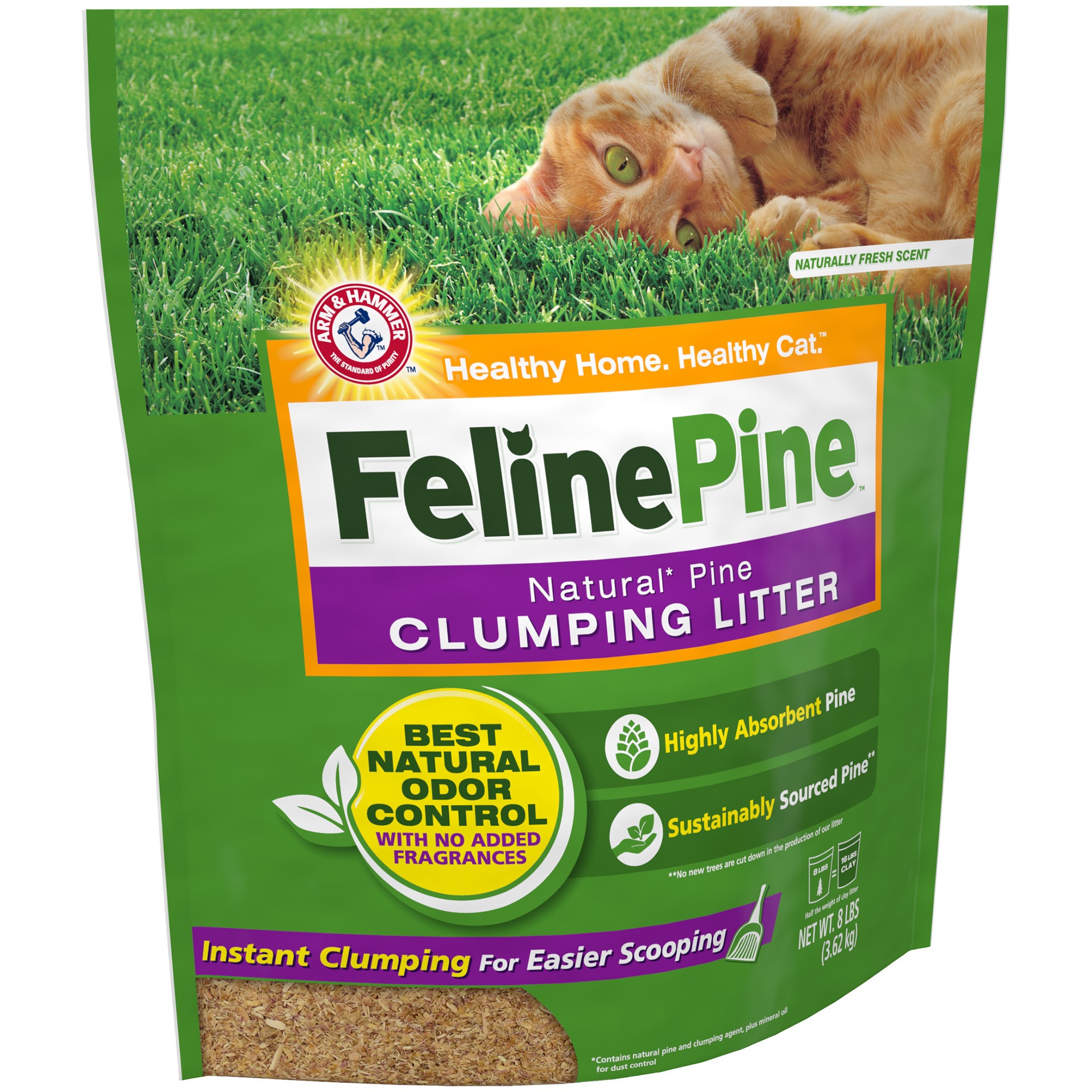 slide 2 of 5, Feline Pine Cat Litter, Natural Pine Clumping Litter, 8 lb, 8 lb