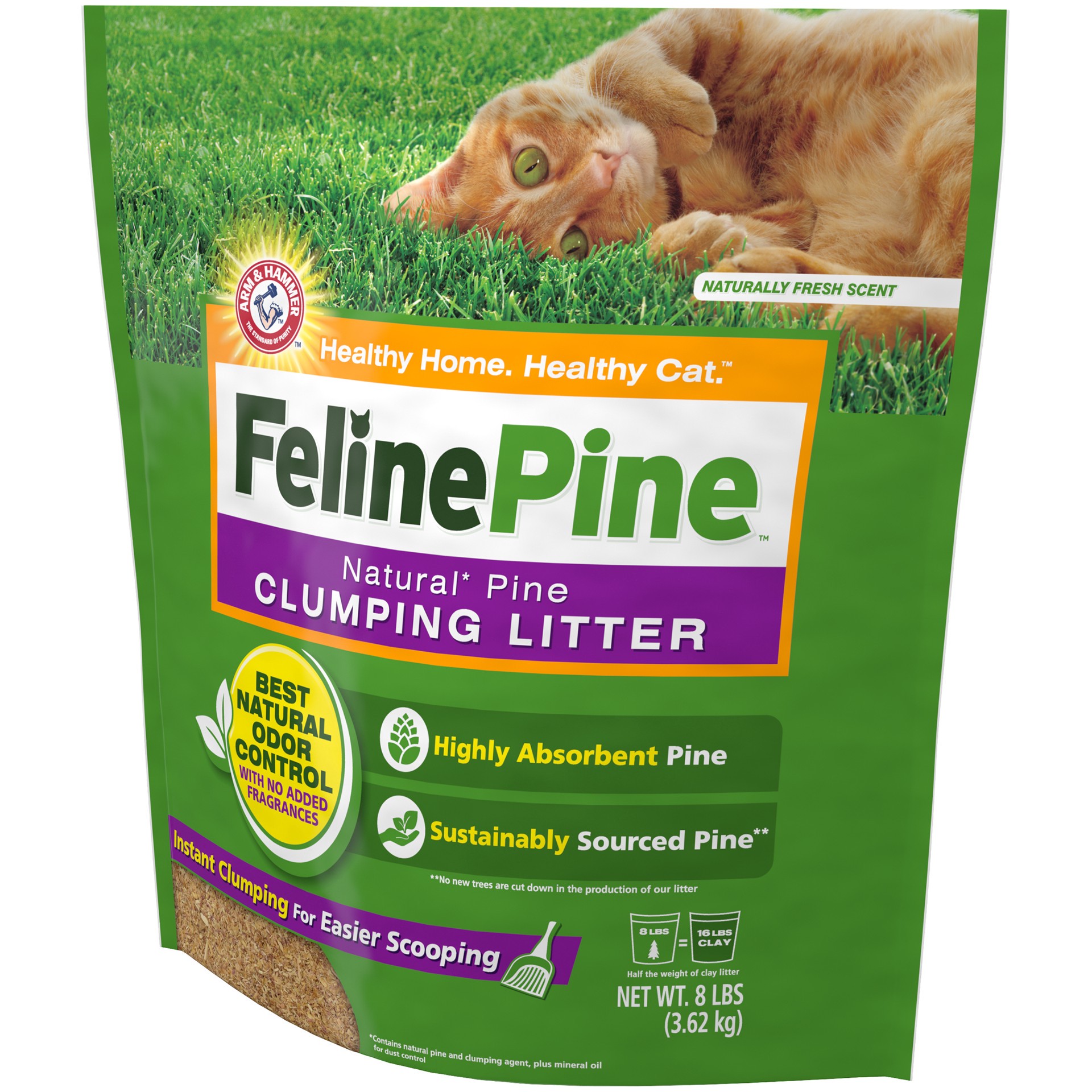 slide 3 of 5, Feline Pine Cat Litter, Natural Pine Clumping Litter, 8 lb, 8 lb