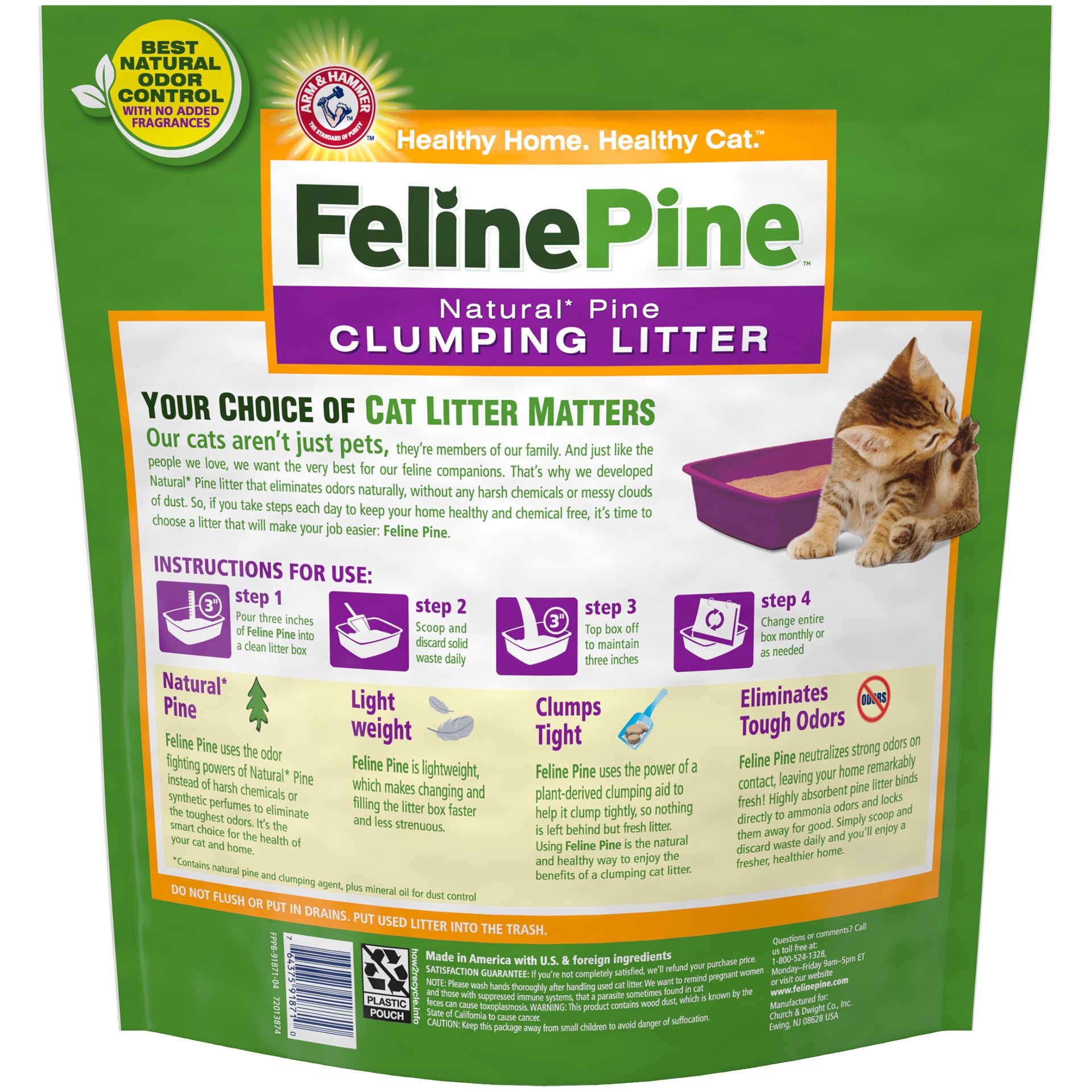 slide 4 of 5, Feline Pine Cat Litter, Natural Pine Clumping Litter, 8 lb, 8 lb