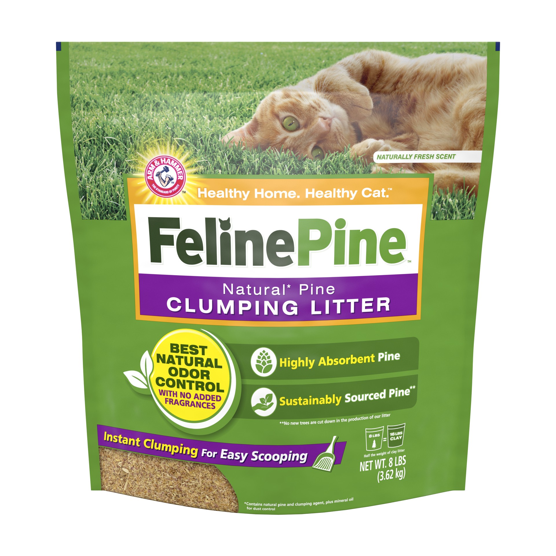 slide 1 of 5, Feline Pine Cat Litter, Natural Pine Clumping Litter, 8 lb, 8 lb