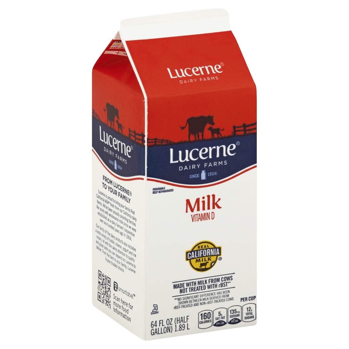 slide 1 of 4, Lucerne Dairy Farms Milk, 1/2 gal