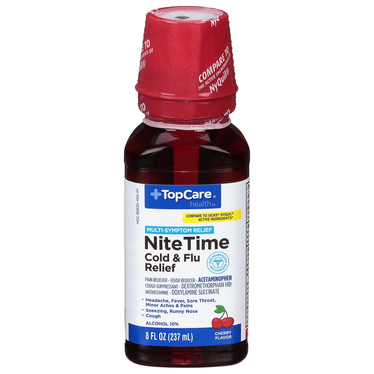 slide 1 of 1, TopCare Health Nite Time Cherry Flavor Cold & Flu Relief 8 fl oz, 8 fl oz