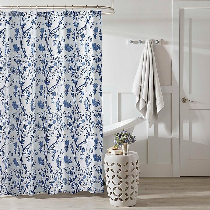 slide 1 of 3, Laura Ashley Charlotte Shower Curtain - Blue, 1 ct