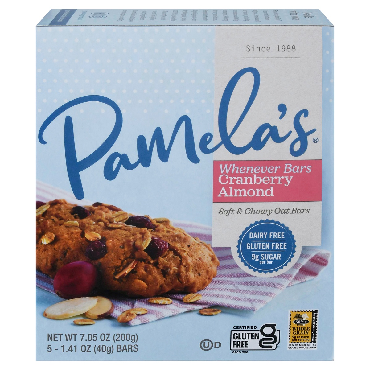slide 1 of 1, Pamela's Whenever Bars Oat Cranberry Almond, 5 ct; 1.41 oz