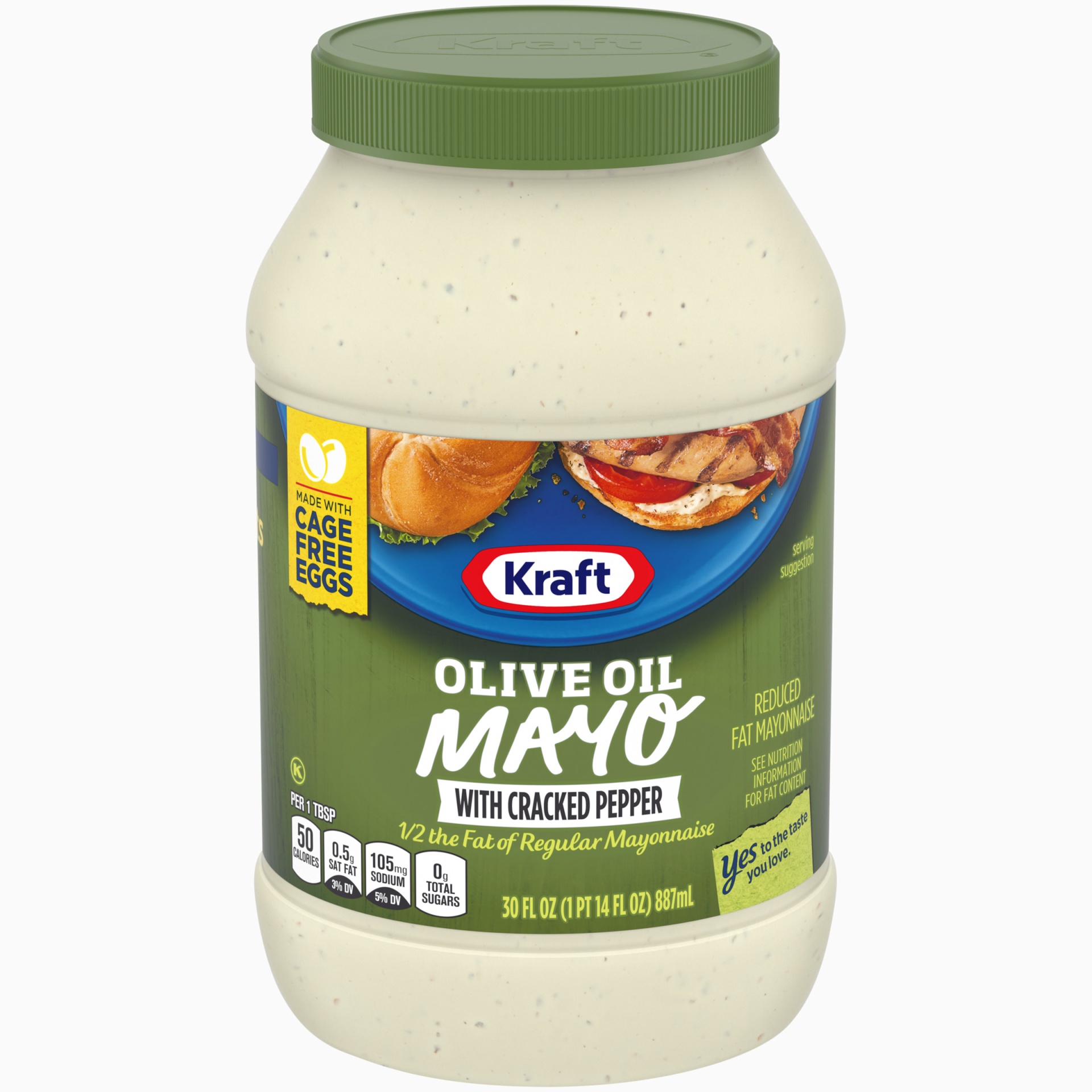 slide 1 of 1, Kraft Mayo with Olive Oil & Cracked Pepper Reduced Fat Mayonnaise Jar, 30 fl oz