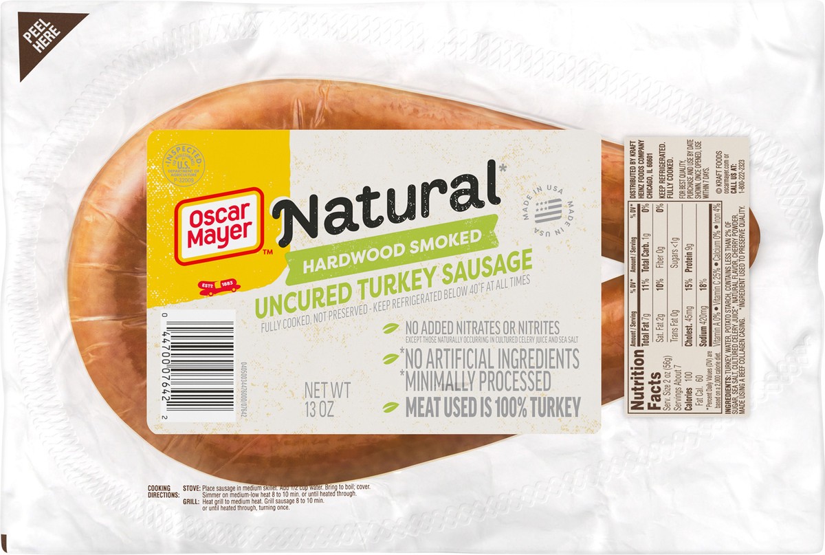 slide 8 of 9, Oscar Mayer Selects Natural Hardwood Smoked Uncured Turkey Sausage, 13 oz. Pack, 13 oz