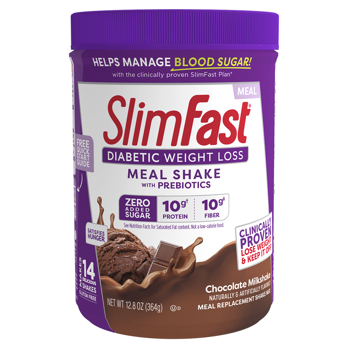 slide 1 of 1, Slimfast Diabetic Weight Loss Chocolate Milkshake Meal Shake, 12.8 oz