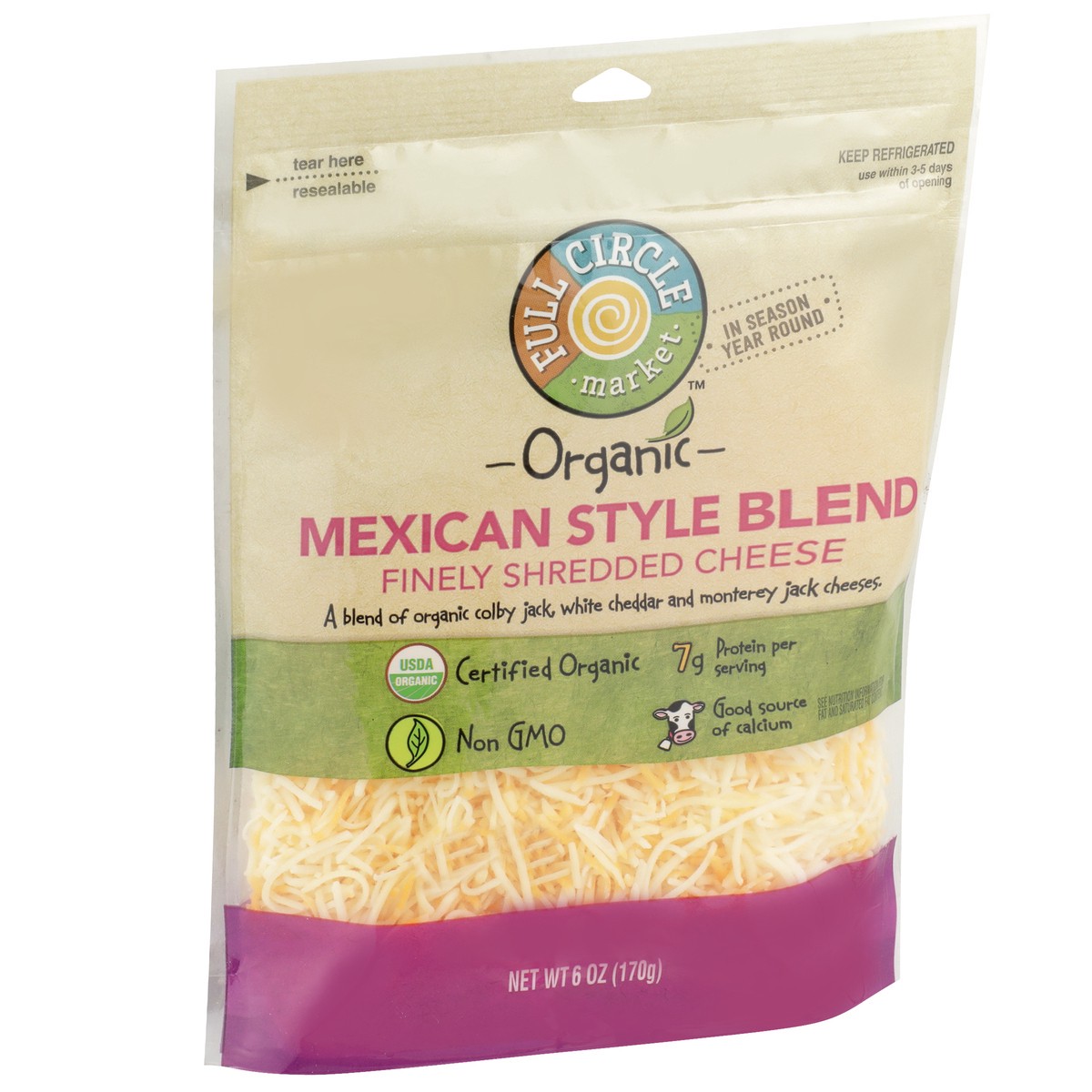 slide 6 of 9, Full Circle Market Organic,Mexican Style Blend Finely Shredded Cheese, 6 oz