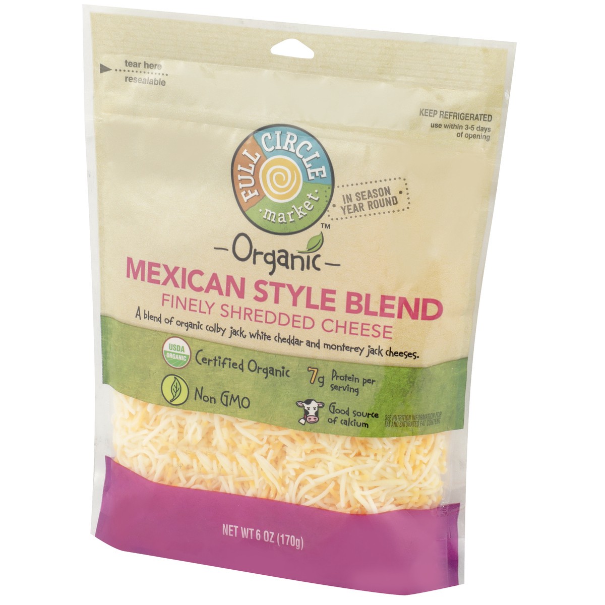 slide 7 of 9, Full Circle Market Organic,Mexican Style Blend Finely Shredded Cheese, 6 oz