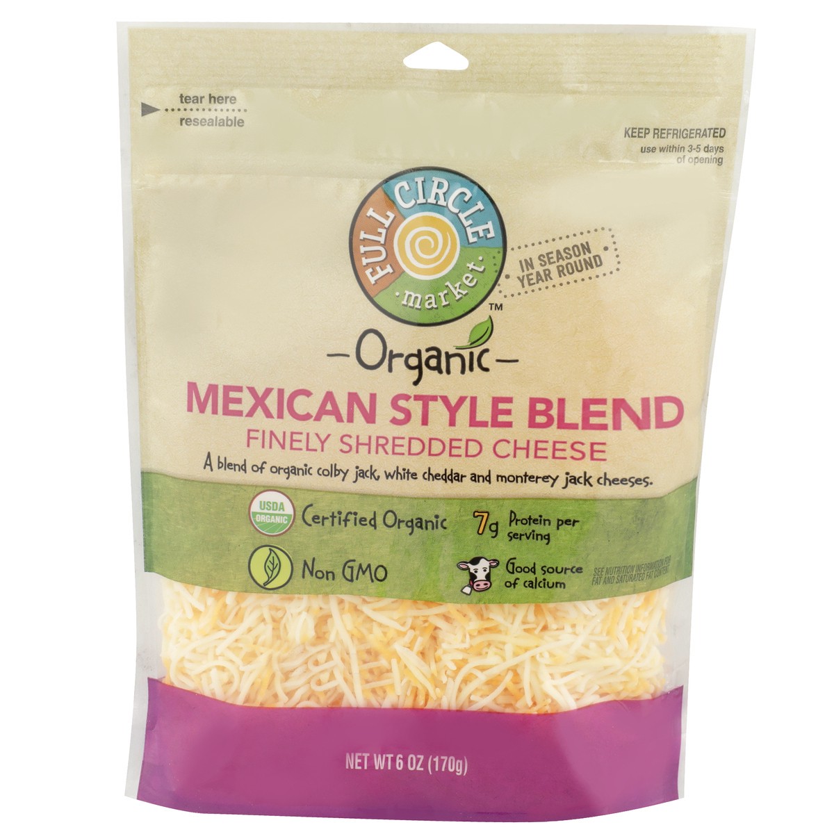 slide 1 of 9, Full Circle Market Organic,Mexican Style Blend Finely Shredded Cheese, 6 oz