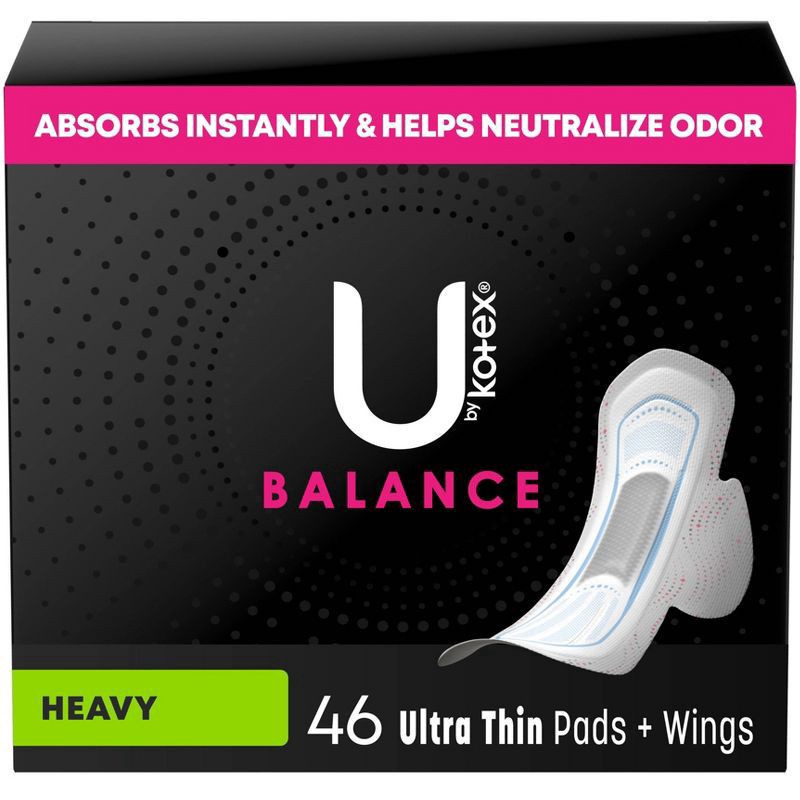 slide 1 of 1, U by Kotex Pads + Wings, Ultra Thin, Heavy, 46 ct