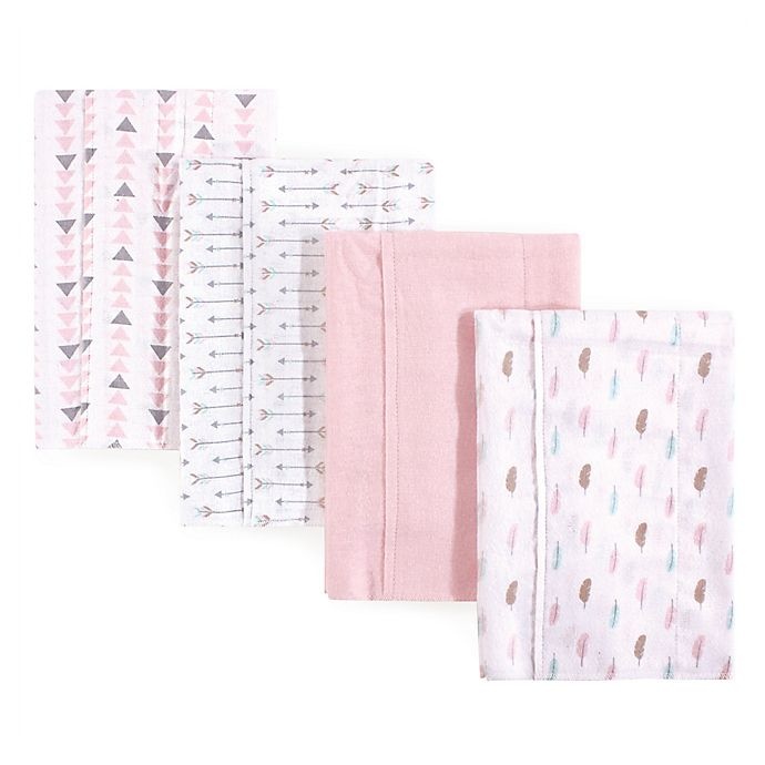 slide 1 of 1, Luvable Friends Feather Burp Cloth Set - Pink, 4 ct