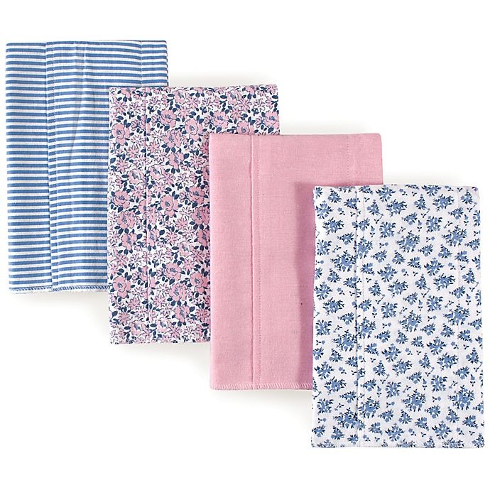 slide 1 of 1, Hudson Baby Floral Burp Cloth Set - Blue, 4 ct